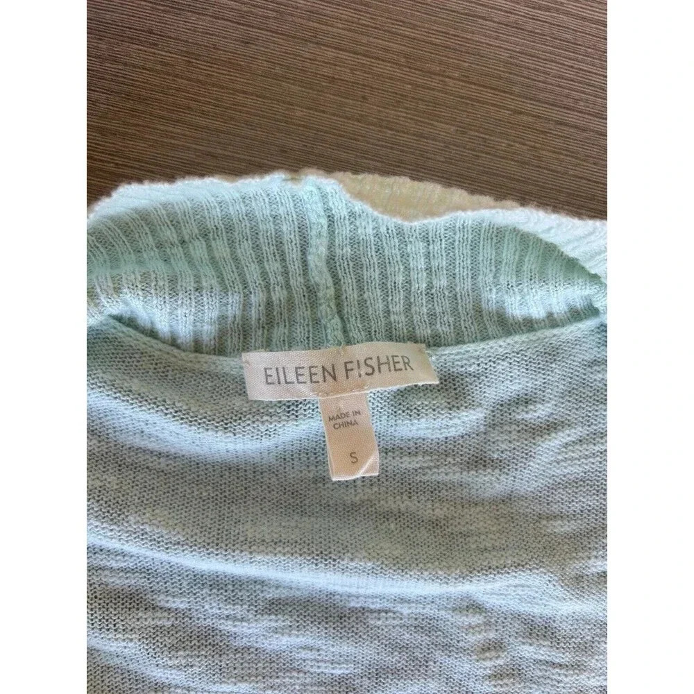 Eileen Fisher Aurora Open Cardigan Linen Cotton Mint Green Blue Shawl Collared S - Picture 3 of 6